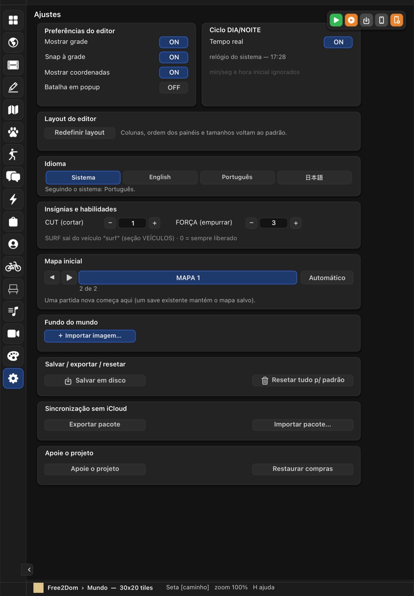 Seção AJUSTES no iPad