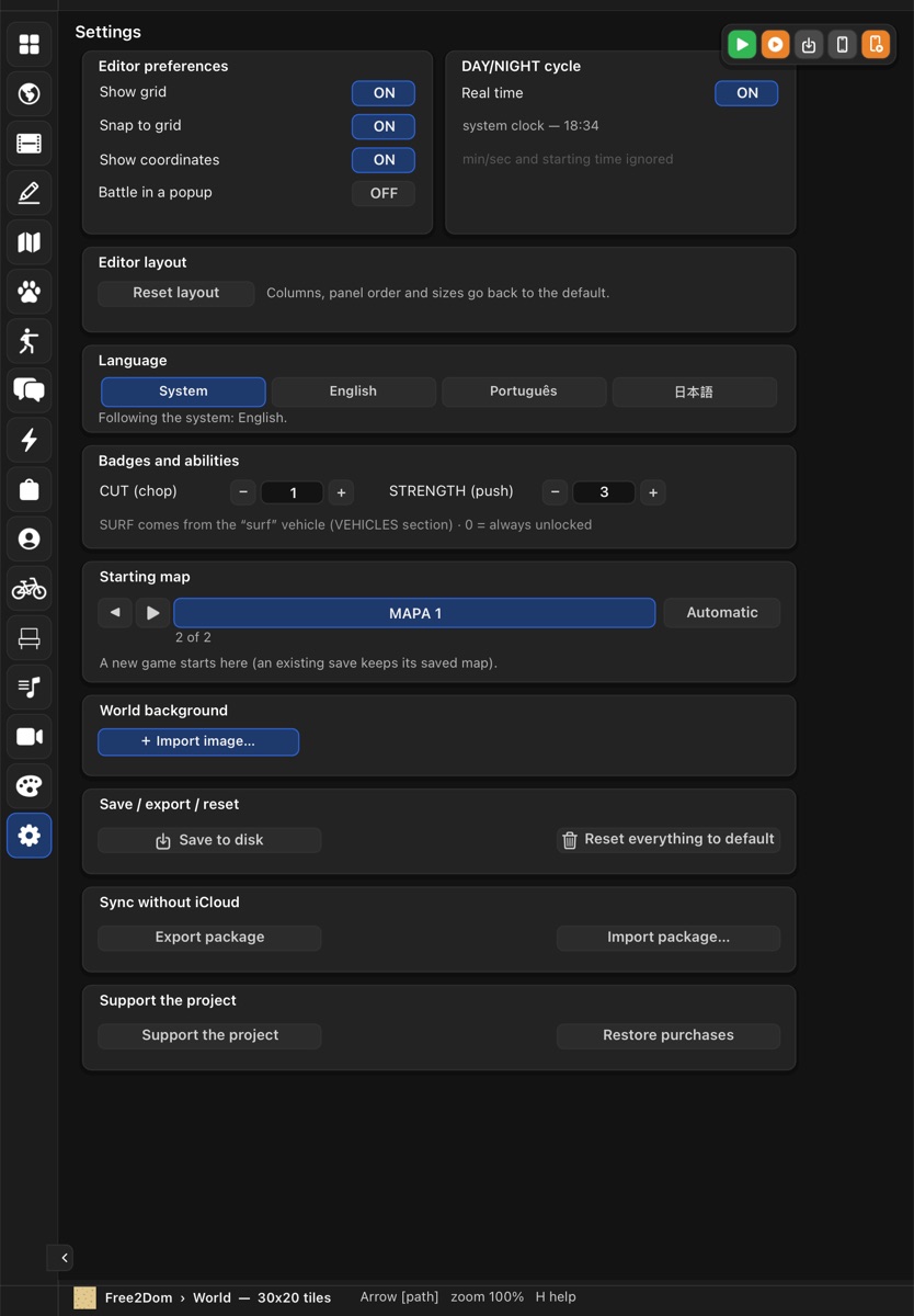 Settings section on iPad