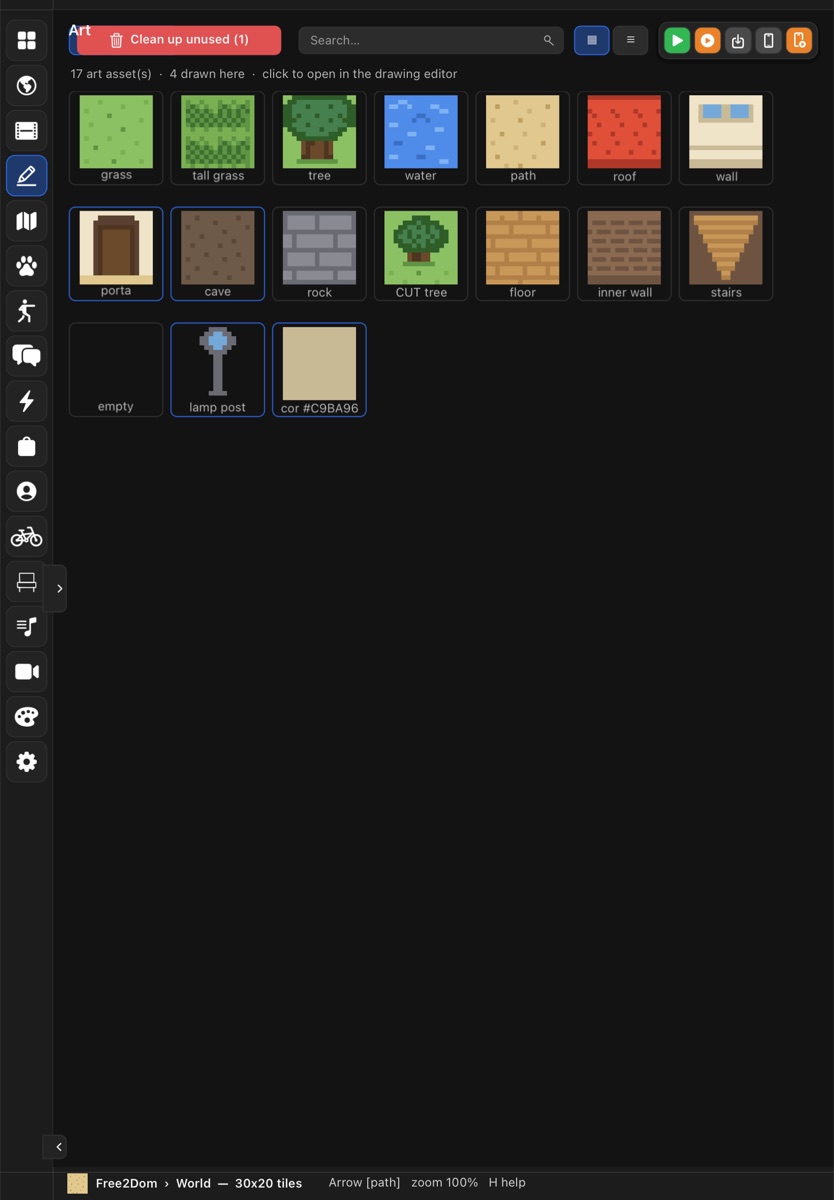 Art section on iPad: a grid of pixel art tiles