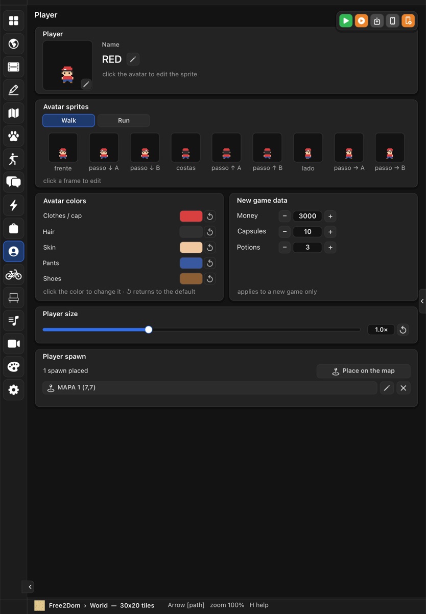 Player section on iPad