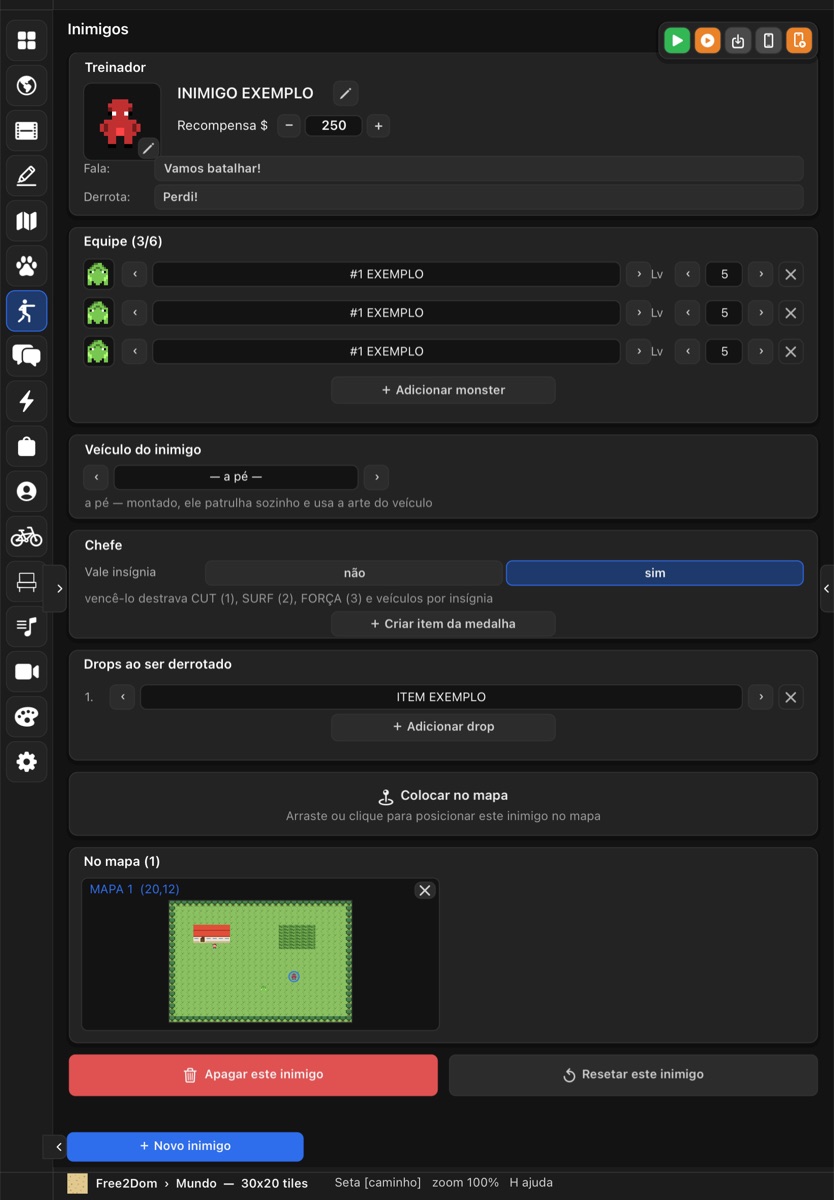 Seção INIMIGOS no iPad