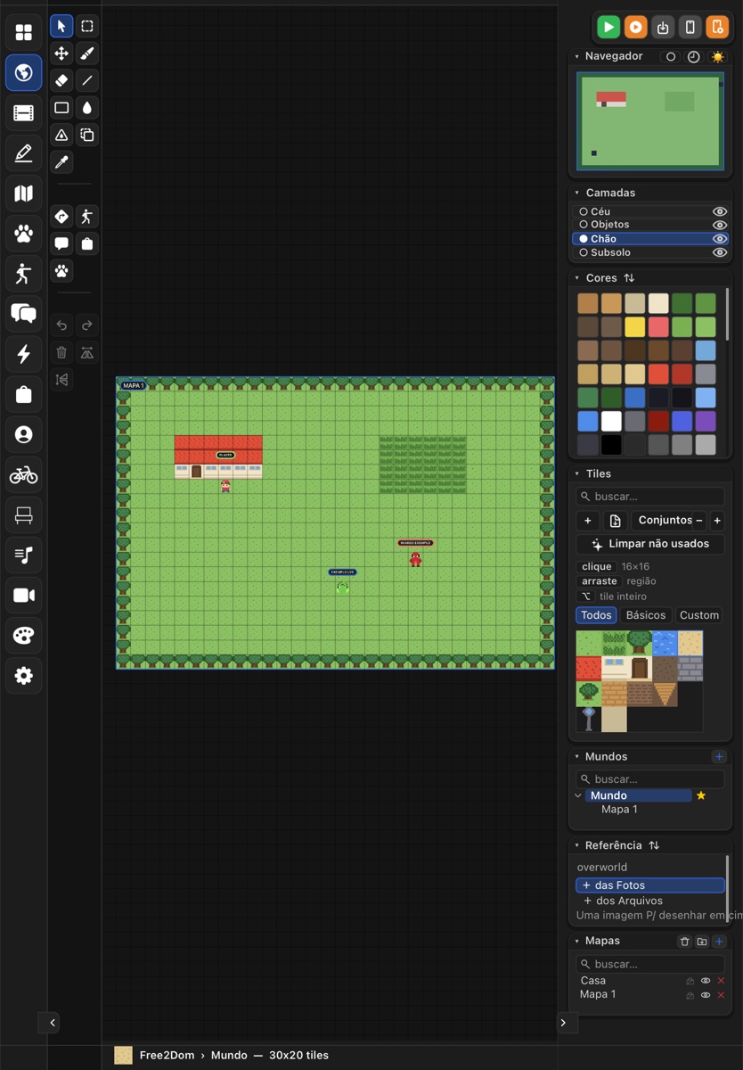 Seção MUNDO no iPad: a faixa de seções à esquerda, o mapa no centro e o painel PLAY no canto superior direito