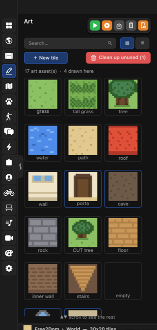 Seção ARTES no iPhone: grade de tiles em pixel art